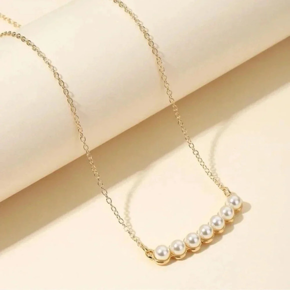 2 LEFT! Gold Pearl Bar Necklace - Picture 4 of 4